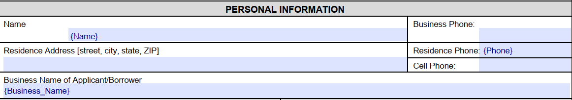 Screenshot of fillable PDF template editor