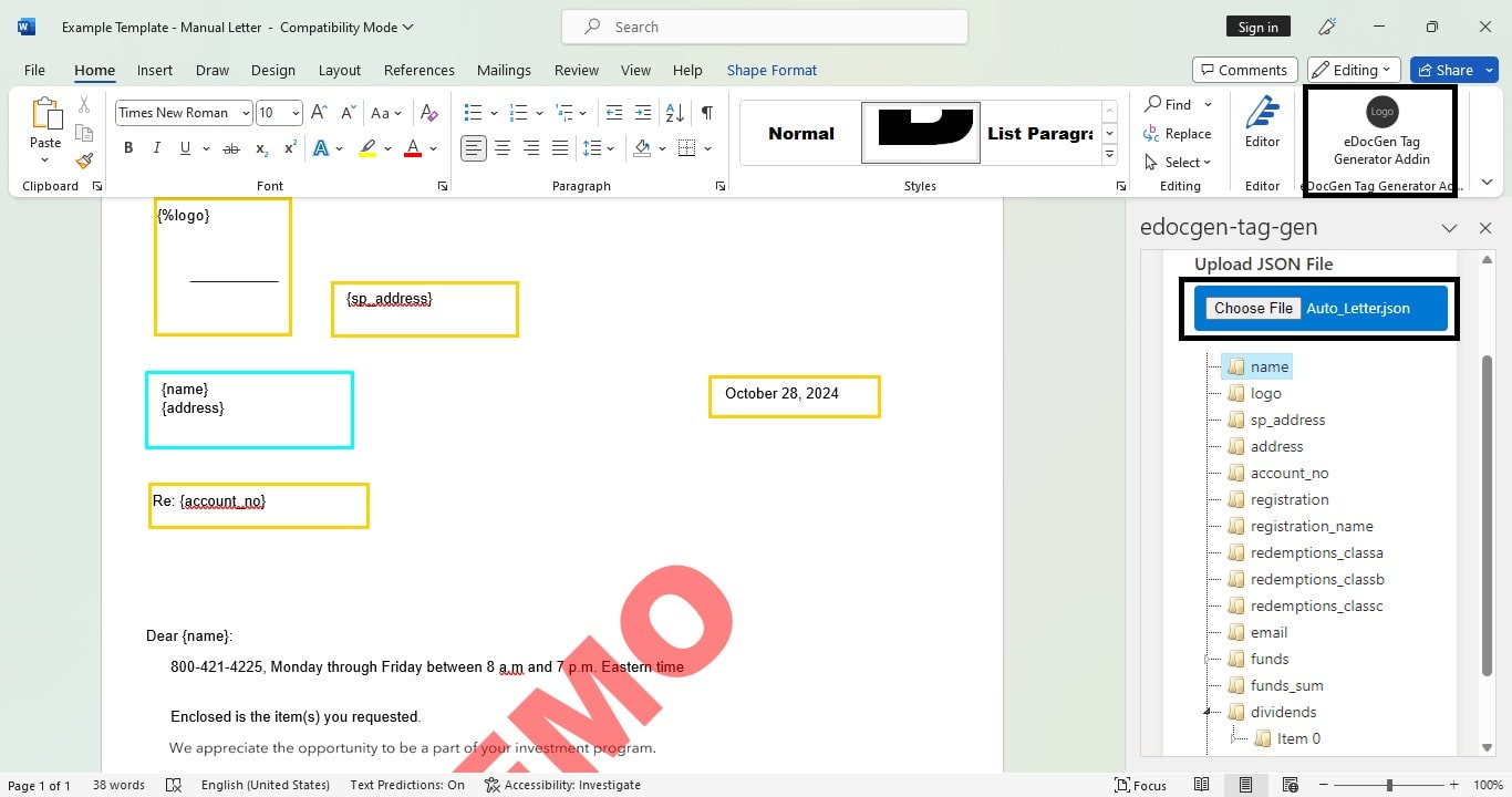 EDocGen Word add-in for template building