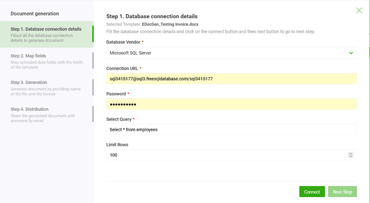 word document from database